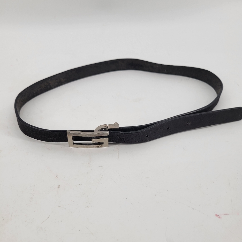 Gucci Black Leather Belt with Silver-Tone Buckle S8ze 28"-34"
